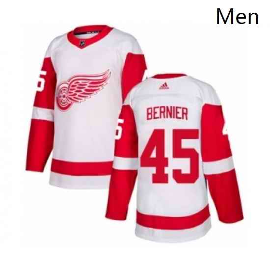 Mens Adidas Detroit Red Wings 45 Jonathan Bernier Authentic White Away NHL Jersey